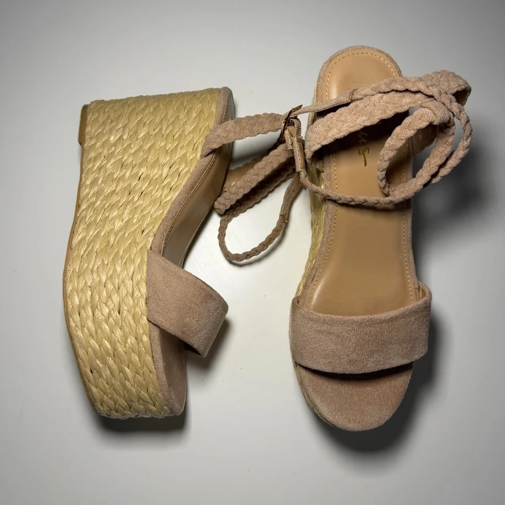 Lulus Jalen Nude Suede Espadrille Wedges Size 8 - Picture 3 of 9